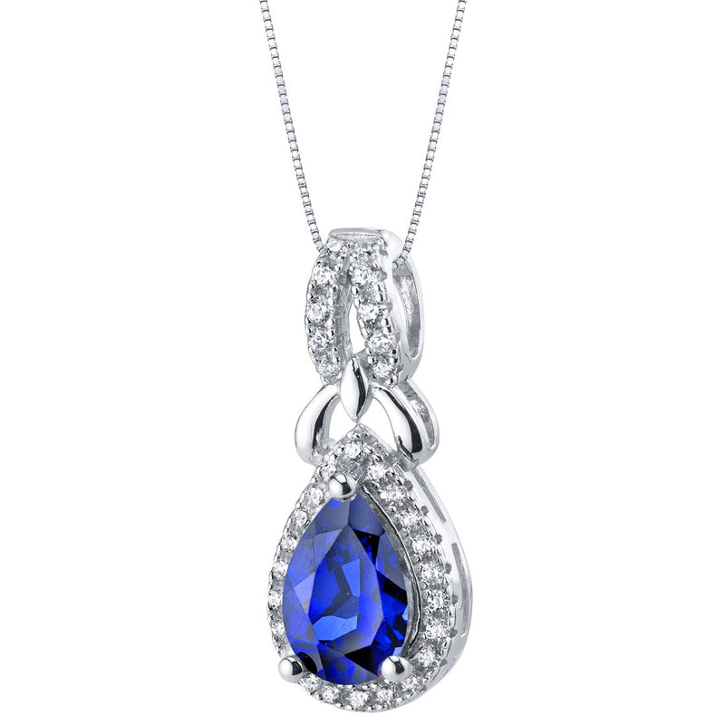 Created Blue Sapphire Sterling Silver Regina Halo Pendant Necklace 1.50 Carats