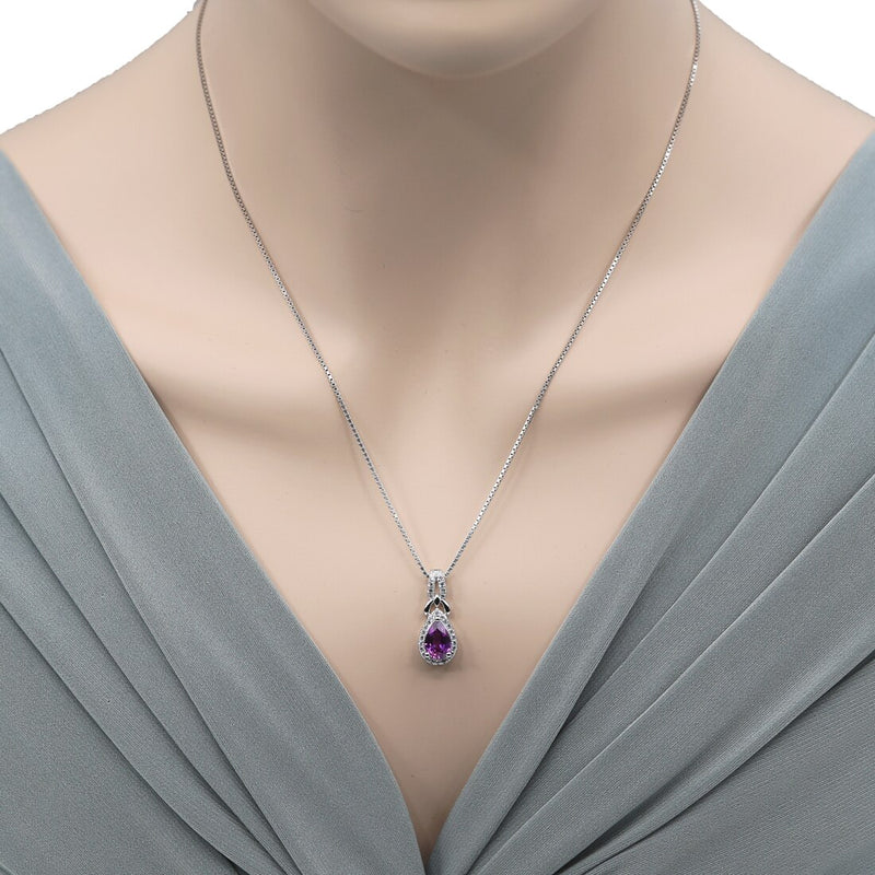 Created Purple Sapphire Sterling Silver Regina Halo Pendant Necklace 1.75 Carats