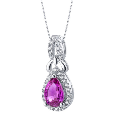Created Purple Sapphire Sterling Silver Regina Halo Pendant Necklace 1.75 Carats