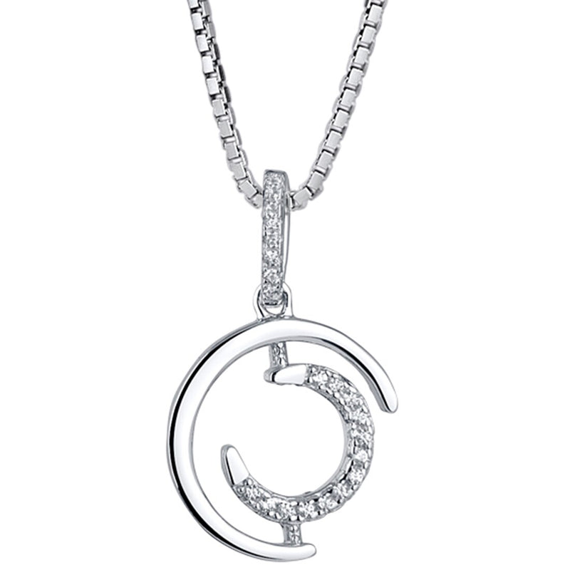 Sterling Silver Simulated Diamonds Double Crescent Pendant SP11948