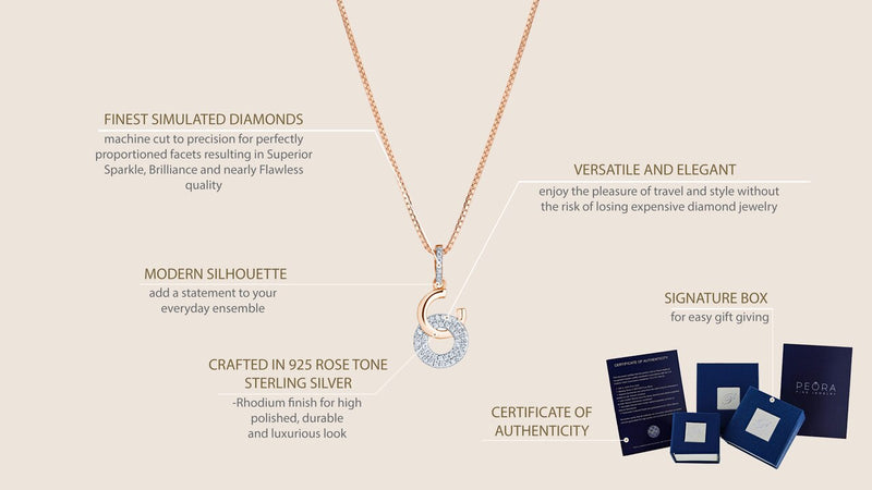 Sterling Silver Simulated Diamonds Eclat Rose Tone Pendant Sp11984 infographic with additional information