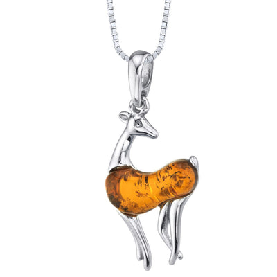 Baltic Amber Deer Pendant Necklace Sterling Silver