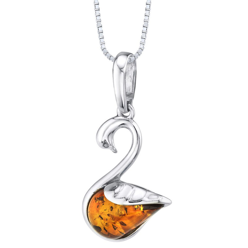 Baltic Amber Swan Pendant Necklace Sterling Silver