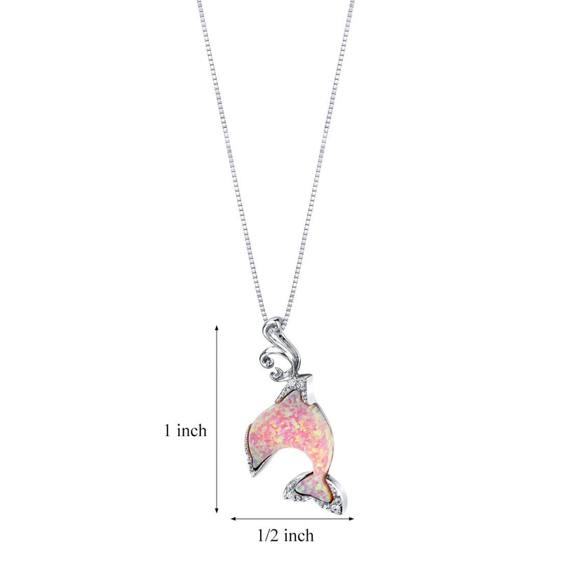 Sterling Silver Created Pink Opal Dolphin Pendant Necklace Sp12004 alternate view and angle