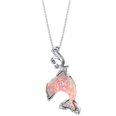 Pink Opal Dolphin Pendant Necklace Sterling Silver