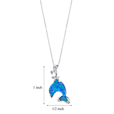Sterling Silver Created Blue Opal Dolphin Pendant Necklace Sp12006 alternate view and angle