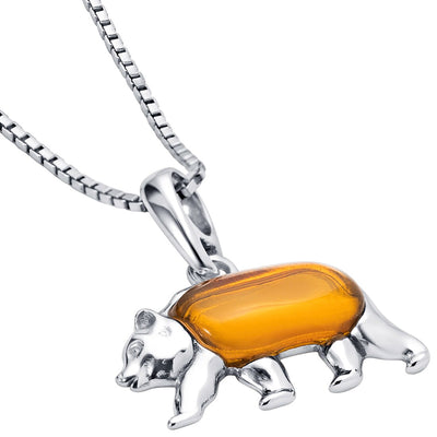 Genuine Baltic Amber Bear Pendant Necklace In Sterling Silver Sp12008 alternate view and angle