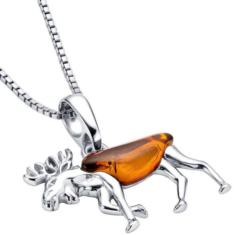 Genuine Baltic Amber Moose Pendant Necklace In Sterling Silver Sp12010 alternate view and angle