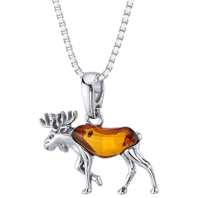 Baltic Amber Moose Pendant Necklace Sterling Silver
