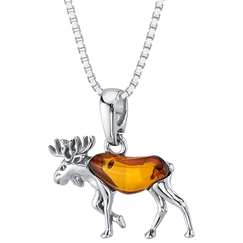 Baltic Amber Moose Pendant Necklace Sterling Silver