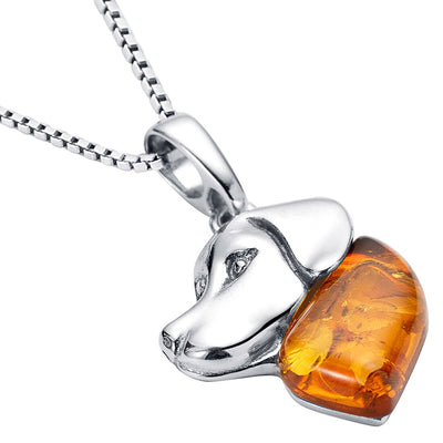 Genuine Baltic Amber Dog Charm Pendant Necklace In Sterling Silver Sp12012 alternate view and angle