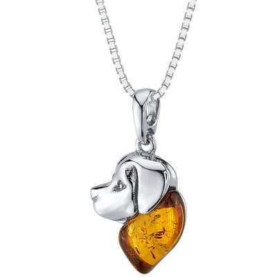 Baltic Amber Dog Charm Pendant Necklace Sterling Silver