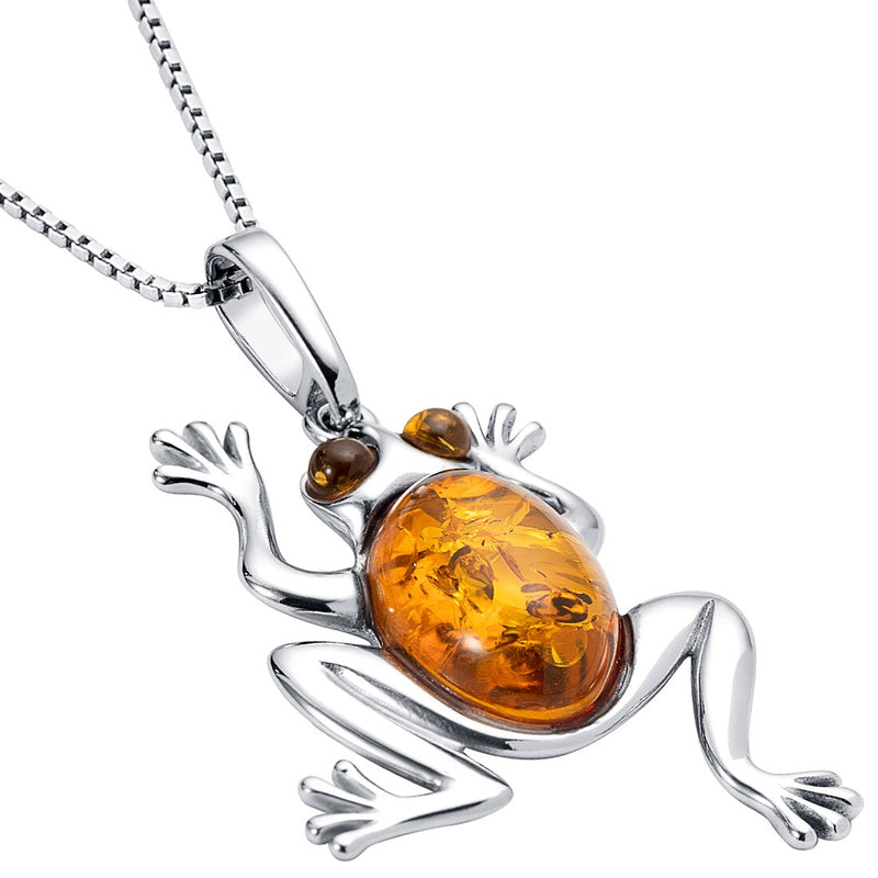 Genuine Baltic Amber Lucky Frog Pendant Necklace In Sterling Silver Sp12014 alternate view and angle