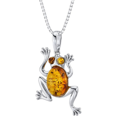 Baltic Amber Lucky Frog Pendant Necklace Sterling Silver