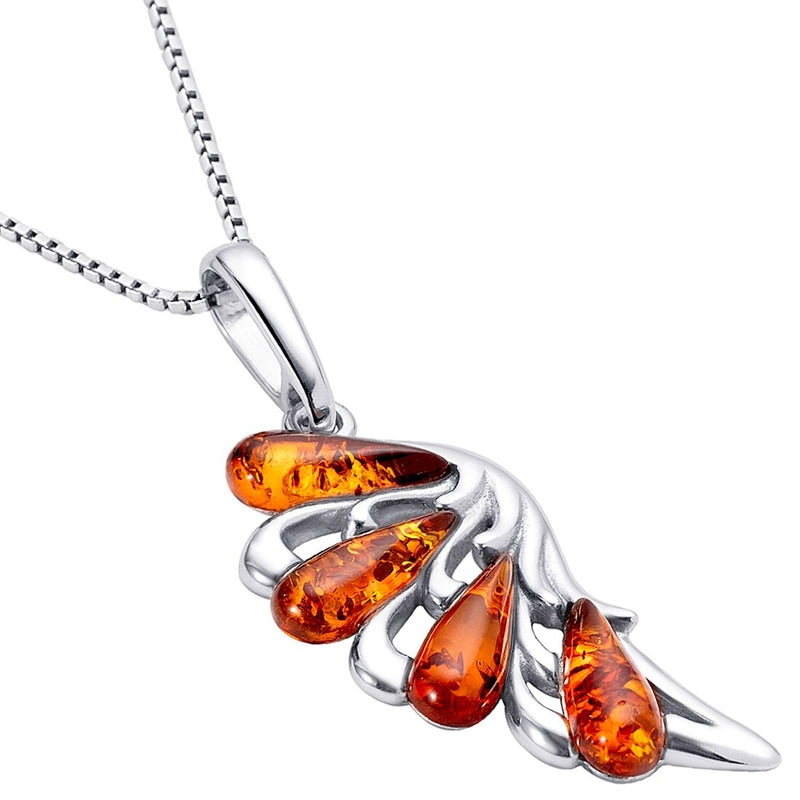 Genuine Baltic Amber Angel Wing Pendant Necklace In Sterling Silver Sp12016 alternate view and angle