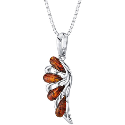 Baltic Amber Angel Wing Pendant Necklace Sterling Silver
