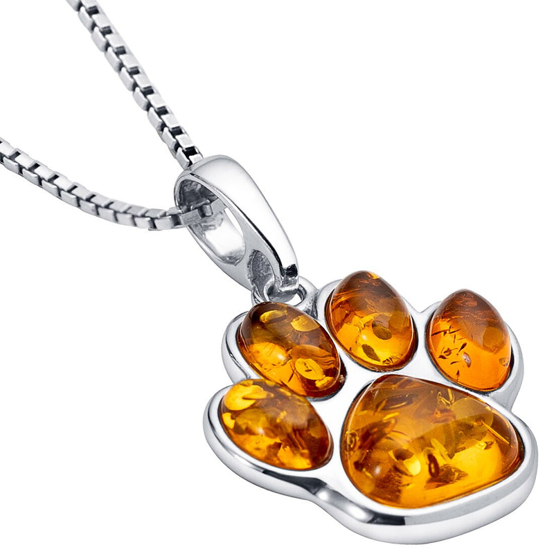 Genuine Baltic Amber Paw Print Charm Pendant Necklace In Sterling Silver Sp12020 alternate view and angle