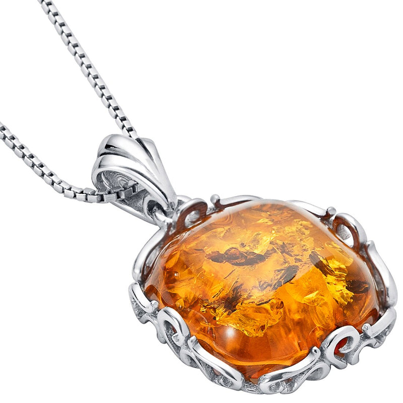 Genuine Baltic Amber Cushion Cut Pendant Necklace In Sterling Silver Sp12024 alternate view and angle