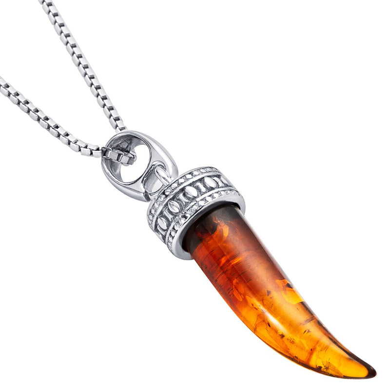 Genuine Baltic Amber Horn Tribal Pendant Necklace In Sterling Silver Sp12026 alternate view and angle