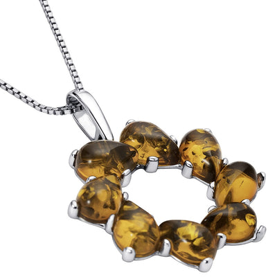 Genuine Baltic Amber Open Wreath Pendant Necklace In Sterling Silver Sp12028 alternate view and angle