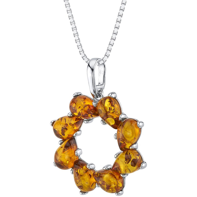 Baltic Amber Open Wreath Pendant Necklace Sterling Silver