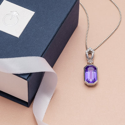 Peora Simulated Tanzanite Pendant Necklace In Sterling Silver Art Deco Dangling Solitaire 5 50 Carats Total Sp12034 complimentary gift box