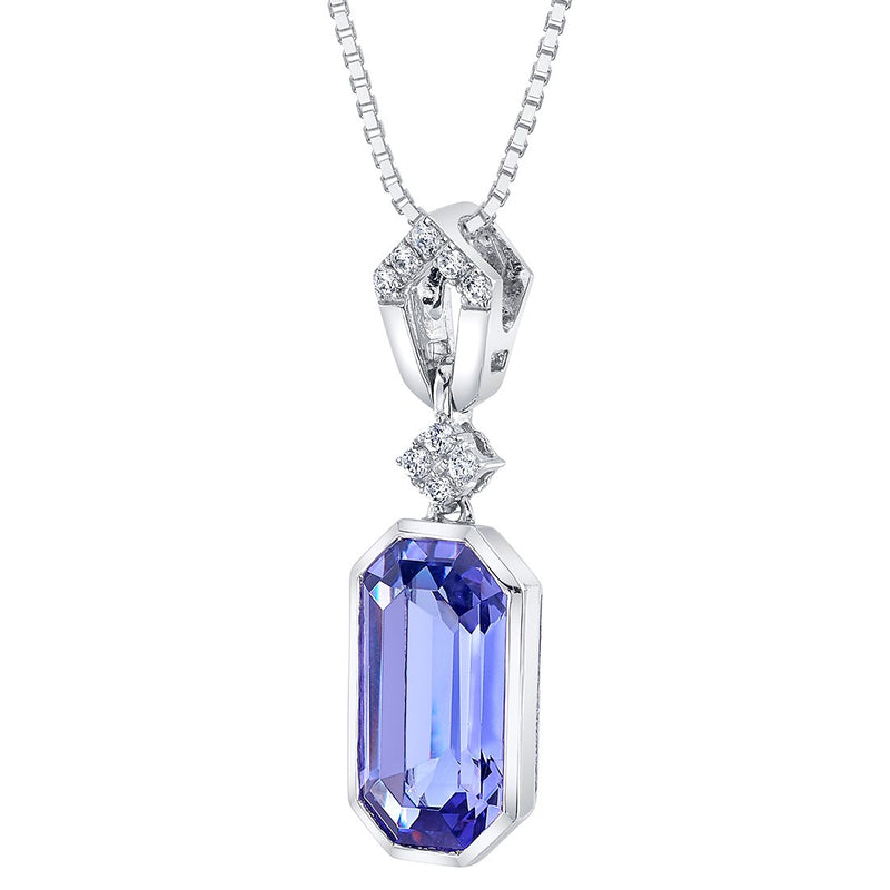 Simulated Tanzanite Pendant Necklace in Sterling Silver, Art Deco Dangling Solitaire, 5.50 Carats total