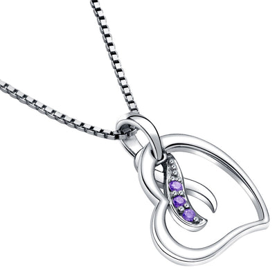 Sterling Silver Pancreatic Cancer Awareness Heart Pendant Necklace Hope Fight Survive Purple Ribbon Sp12036 alternate view and angle