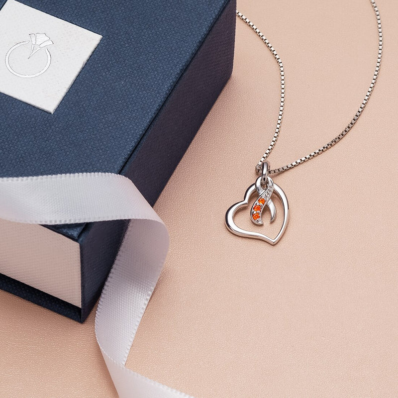 Peora Sterling Silver Leukemia Awareness Heart Pendant Necklace Hope Fight Survive Orange Ribbon Sp12038 complimentary gift box