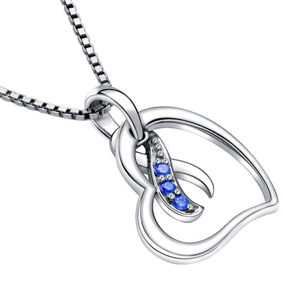 Peora Sterling Silver Colon Cancer Awareness Heart Pendant Necklace Hope Fight Survive Blue Ribbon Sp12040 alternate view and angle