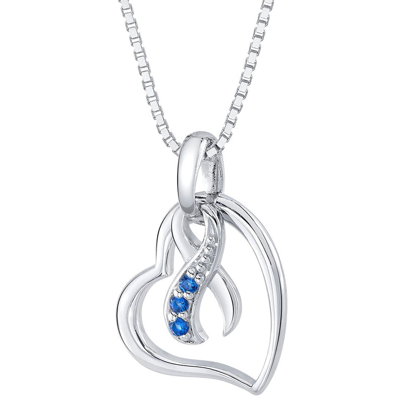 Sterling Silver Colon Cancer Awareness Heart Pendant Necklace Hope, Fight, Survive Blue Ribbon