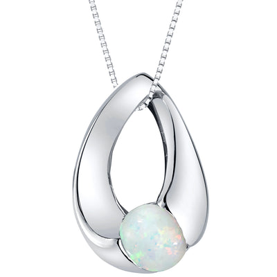 Created White Opal Pendant Necklace in Sterling Silver, Slider Solitaire SP12084