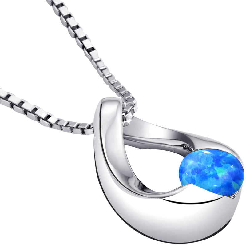 Created Blue Opal Pendant Necklace in Sterling Silver, Slider Solitaire SP12086
