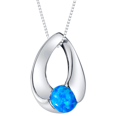 Created Blue Opal Pendant Necklace in Sterling Silver, Slider Solitaire SP12086