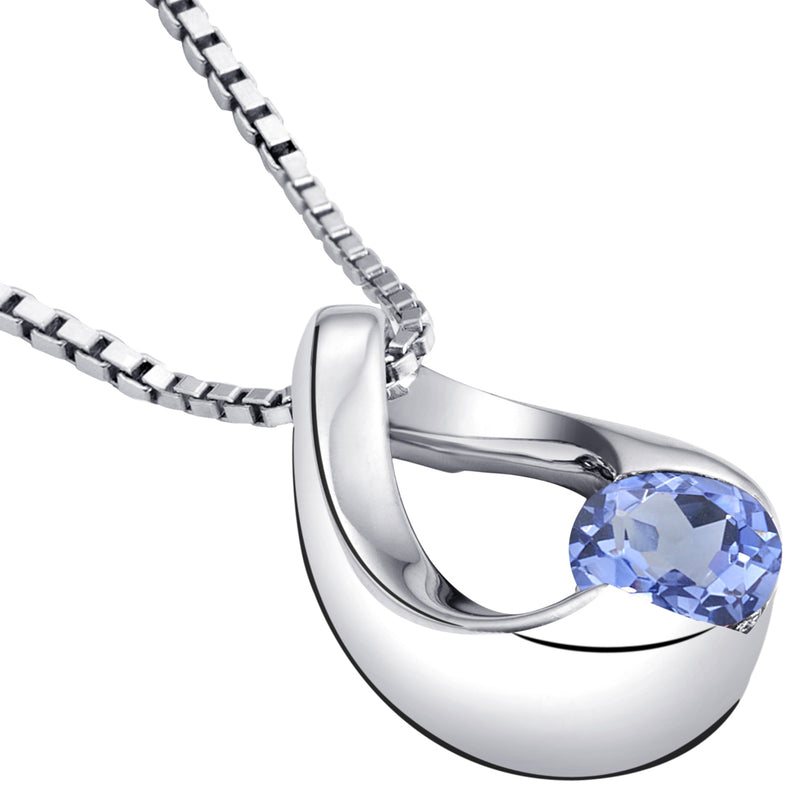 Simulated Tanzanite Pendant Necklace in Sterling Silver, Slider Solitaire SP12088