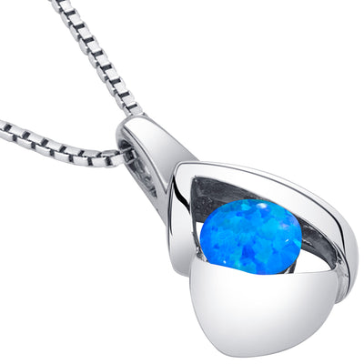 Created Blue Opal Pendant Necklace in Sterling Silver, Chiseled Solitaire SP12094