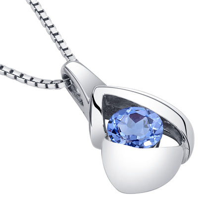 Simulated Tanzanite Pendant Necklace in Sterling Silver, Chiseled Solitaire SP12096