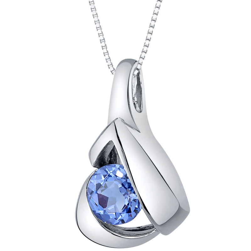Simulated Tanzanite Pendant Necklace in Sterling Silver, Chiseled Solitaire SP12096