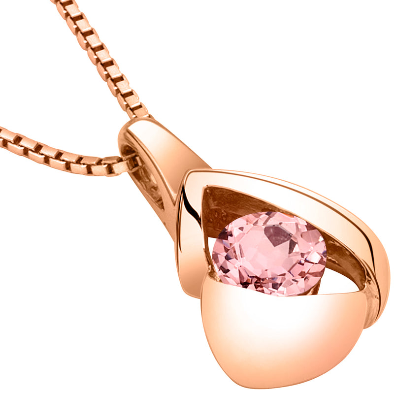 Simulated Morganite Pendant Necklace in Rose-Tone Sterling Silver, Chiseled Solitaire SP12098