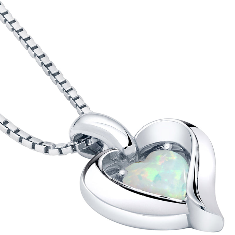 Created White Opal Pendant Necklace in Sterling Silver, Heart in Heart Shape SP12100