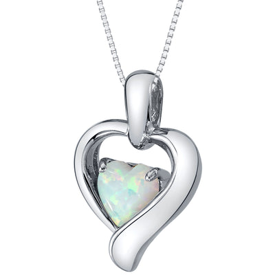 Created White Opal Pendant Necklace in Sterling Silver, Heart in Heart Shape SP12100