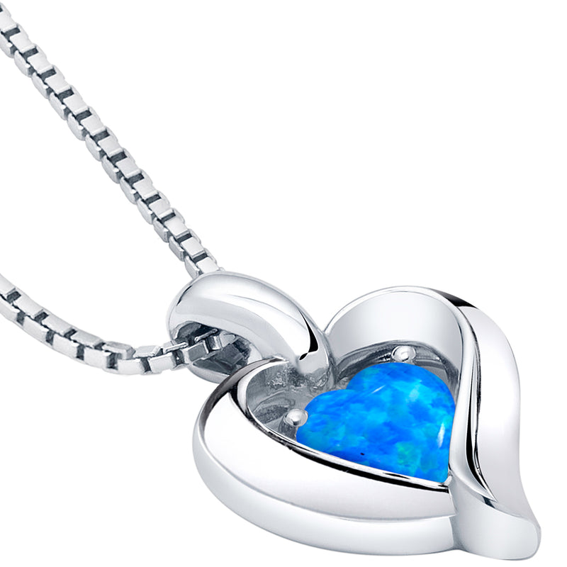 Created Blue Opal Pendant Necklace in Sterling Silver, Heart in Heart Shape SP12102