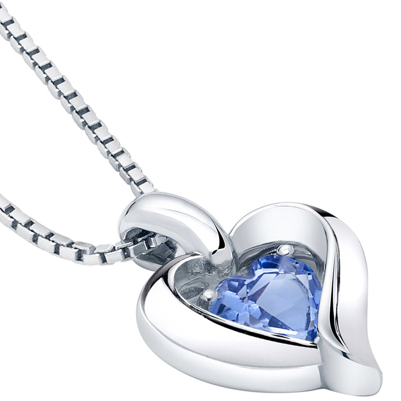 Simulated Tanzanite Pendant Necklace in Sterling Silver, Heart in Heart Shape SP12104