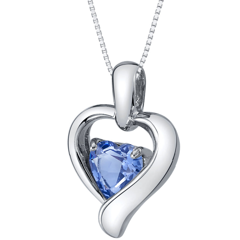 Simulated Tanzanite Pendant Necklace in Sterling Silver, Heart in Heart Shape SP12104