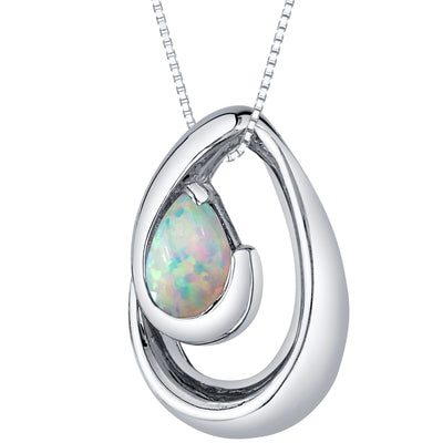 Created White Opal Pendant Necklace in Sterling Silver, Wave Solitaire, SP12108