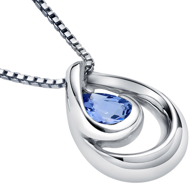 Simulated Tanzanite Pendant Necklace in Sterling Silver, Wave Solitaire, SP12112