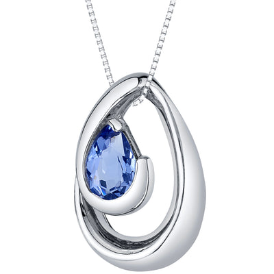 Simulated Tanzanite Pendant Necklace in Sterling Silver, Wave Solitaire, SP12112