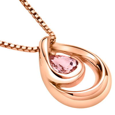 Simulated Morganite Pendant Necklace in Rose-Tone Sterling Silver, Wave Solitaire, SP12114
