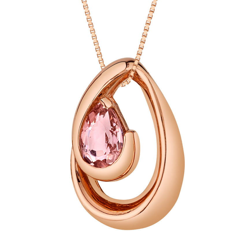 Simulated Morganite Pendant Necklace in Rose-Tone Sterling Silver, Wave Solitaire, SP12114