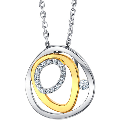 Two-Tone Sterling Silver Floating Halo Pendant, Adjustable Chain